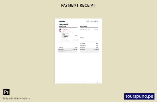 lista para imprimir la plantilla de recibo de pago de la empresa Verizon